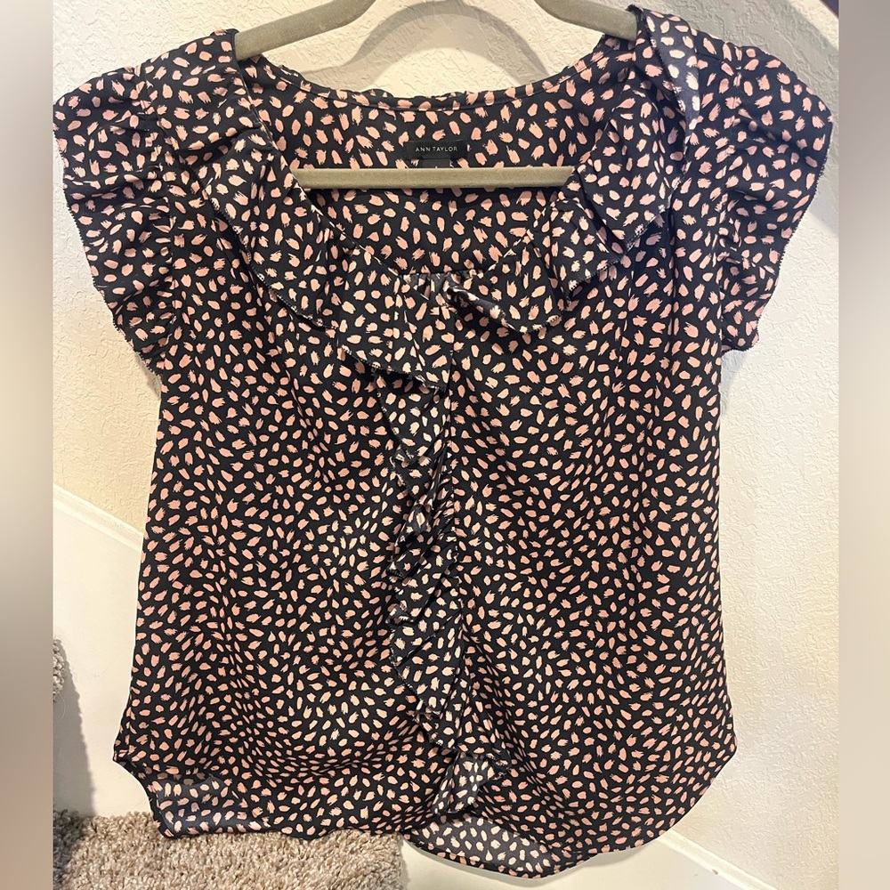 Ann Taylor Black and Pink Ruffle Blouse